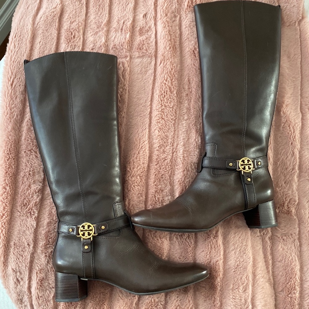 Tory Burch brown leather riding boots, size 10
